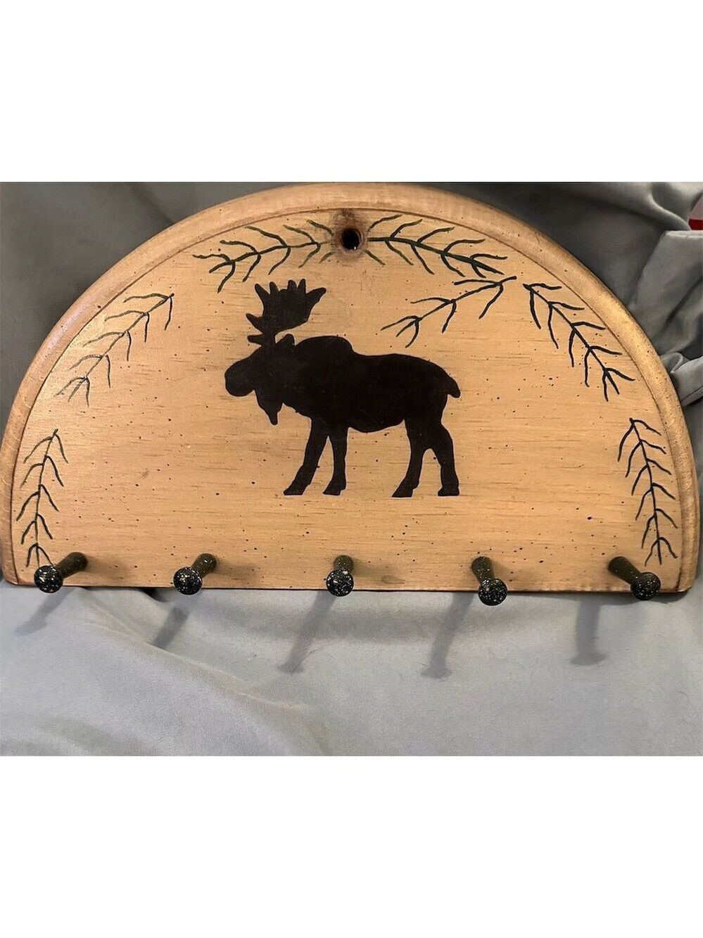 Rustic Moose Wood Wall Hanger with 5 Hooks Brown 25" Key Holder